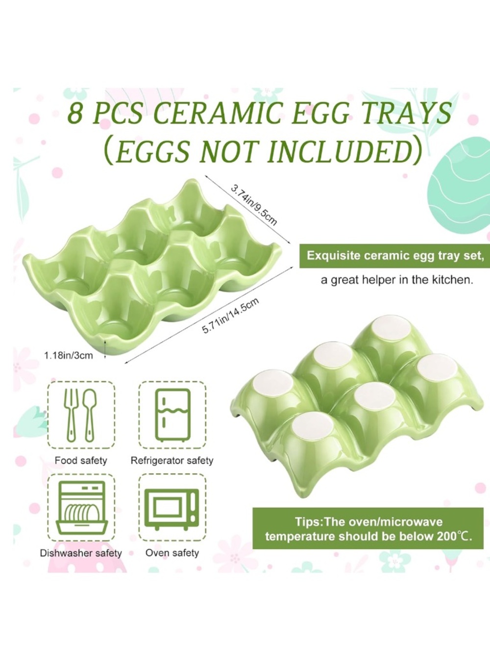 8 Pack Ceramic Egg Holders 6 Cups, Porcelain Kitchen Fridge Tray - Picture 2 of 6